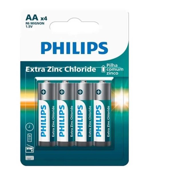  - Pilhas    Cod. Pilha Philips Extra Zinc Chloride AAA 4 Unidades 